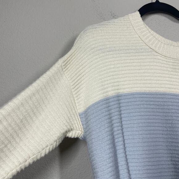 Madewell Small Greensboro Button Back Sweater Cream Periwinkle Colorblock - Picture 5 of 10